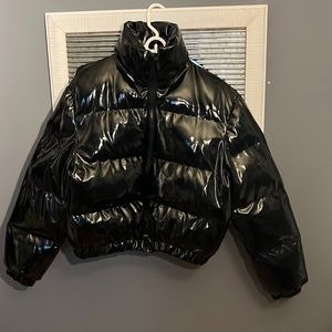 Hello this is a Leather Black bubble coat from Prettylittlething, Size 10 M/L